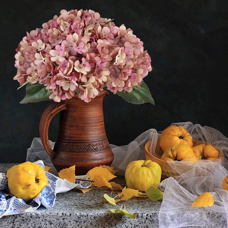 Kimura's Cabin 6pcs Fake Hydrangea Flowers Vintage Artificial Silk Hydrangeas Bouquets Faux Hydrangea with Stems for Autumn Wedding Party Home Garden Table Center Decoration (Pink Purple) - Image 4